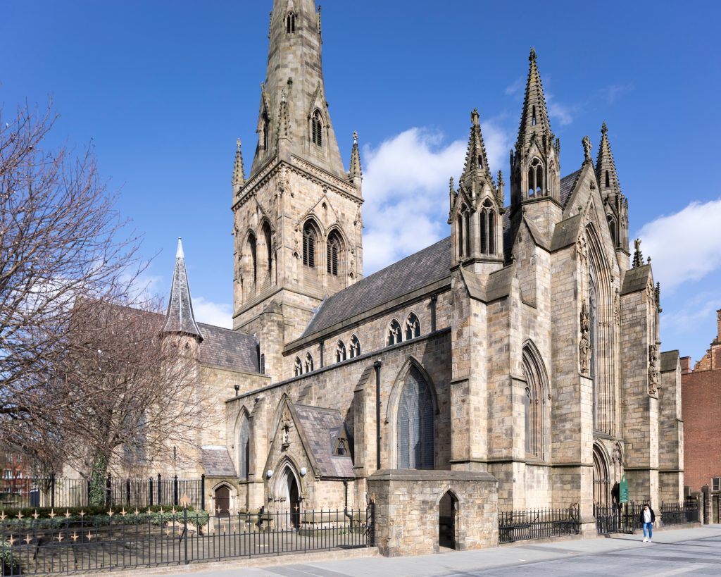 A photograph of the Cathedral on a sunny day taken from outside.